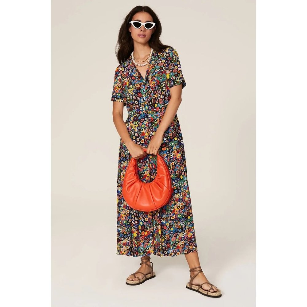 Staud Endo Maxi Dress Short Sleeve V-Neck Abstract Printed Groovy Size 4